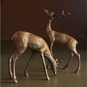 Set of 2 Vintage Solid Brass Deer